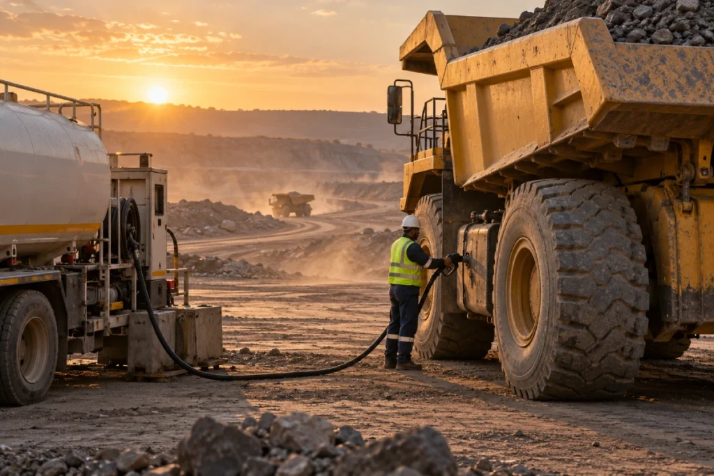 SARS diesel refund Midrand: mining haul truck refuelling at an on-site diesel bowser