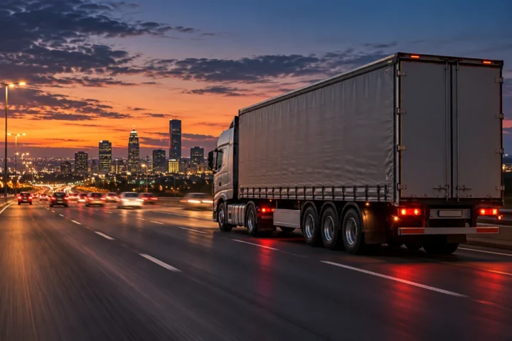 Truck hijacking prevention Midrand: loaded truck on a Gauteng highway at dusk